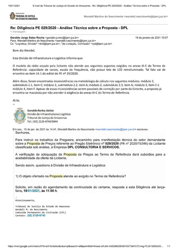 PREGÃO ELETRÔNICO Nº 029/2020 - DILIGÊNCIA CPL À DIVISÃO DE INFRAESTRUTURA E LOGÍSTICA - PROPOSTA - DPL