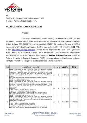 PREGÃO ELETRÔNICO Nº 022/2021 - PROPOSTA - ITEM 2 - CONSTRUTORA VICTORIOS