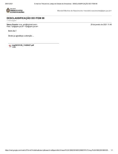 PREGÃO ELETRÔNICO Nº 002/2021 - PEDIDO DE DESCLASSIFICAÇÃO - CARLOS VINICIUS - ITEM 8