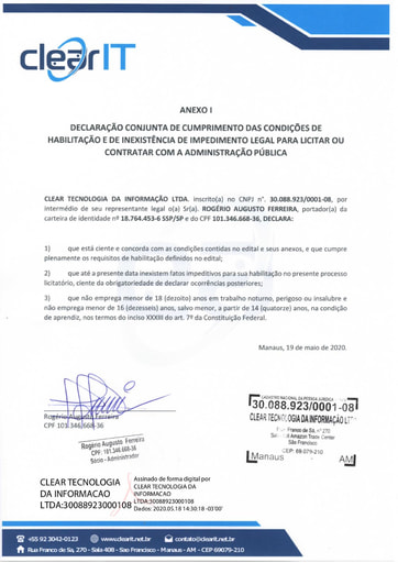PREGÃO ELETRÔNICO Nº 007/2020 – HABILITAÇÃO - DOC. COMPLEMENTAR - CLEAR TECNOLOGIA