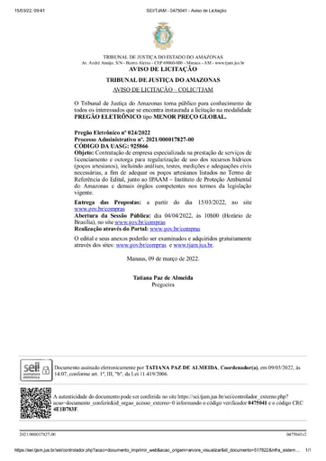 PREGÃO ELETRÔNICO Nº 024/2022 - AVISO DE LICITAÇÃO