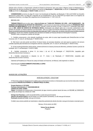 PREGÃO ELETRÔNICO Nº 071/2022 - AVISO DE LICITAÇÃO (DJE)