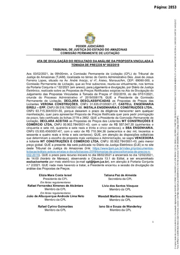TOMADA DE PREÇO Nº 002/2019 – ATA DA SESSÃO - DIVULGAÇÃO DO JULGAMENTO CPL À PROPOSTA