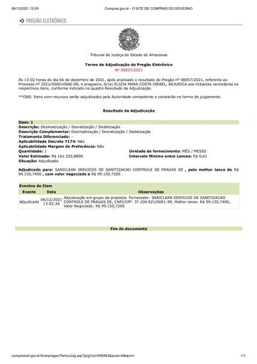 PREGÃO ELETRÔNICO Nº 57/2021 - TERMO DE ADJUDICAÇÃO