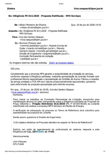 PREGÃO ELETRÔNICO Nº 013/2020 - DILIGÊNCIA CPL À DIVISÃO DE ENGENHARIA - PROPOSTA - MFX