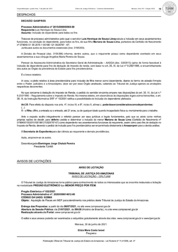 PREGÃO ELETRÔNICO Nº 032/2021 - AVISO DE LICITAÇÃO - DJE