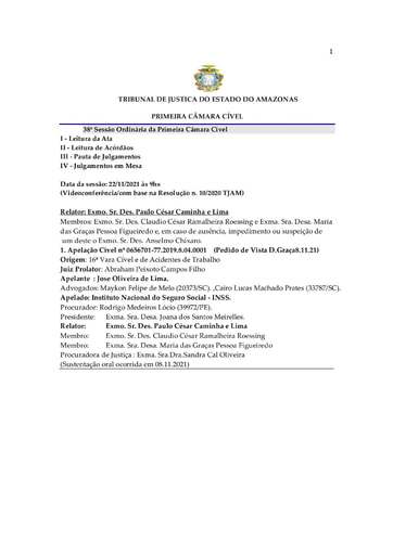PAUTA DE JULGAMENTO da 1ª.C.Cível de 22 .11 .2021