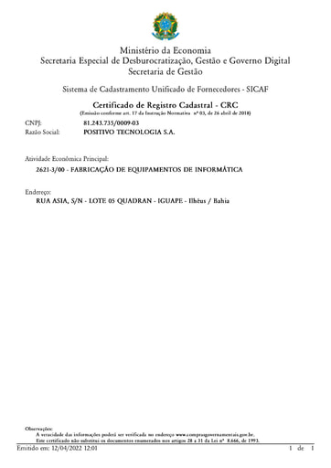 PREGÃO ELETRÔNICO Nº 027/2022 - SICAF E CNDT - POSITIVO