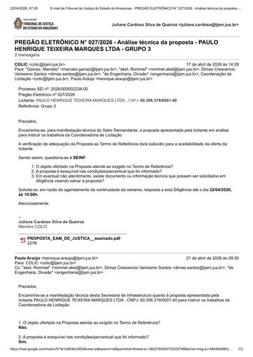PREGÃO ELETRÔNICO Nº 027/2026 - DILIGÊNCIA COLIC À SEINF - PROPOSTA - GRUPO 3 - PAULO HENRIQUE TEIXEIRA MARQUES LTDA