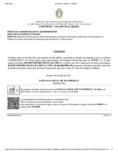 PREGÃO ELETRÔNICO Nº 030/2021 - CERTIDÃO DECURSO DE PRAZO - RAIMUNDINHO