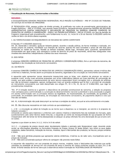 PREGÃO ELETRÔNICO Nº 027/2020 – RAZÕES RECURSAIS - JF TECNOLOGIA EIRELI