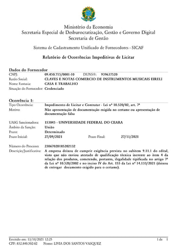PREGÃO ELETRÔNICO Nº 48/2021 - IMPEDIMENTO - CLAVES