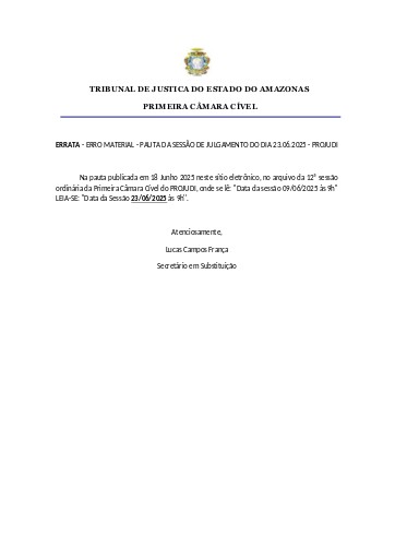 ERRATA - ERRO MATERIAL - PAUTA DA SESSÃO DE JULGAMENTO DO DIA 23.06.2025 - PROJUDI