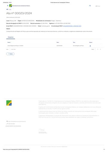 PUBLICAÇÃO DA ATA DE REGISTRO DE PREÇOS NO PNCP