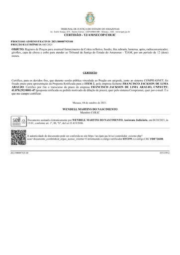 PREGÃO ELETRÔNICO Nº 45/2021 - CERTIDÃO DECURSO DE PRAZO - ITEM 2 - FRANCISCO