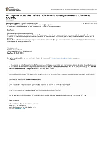 PREGÃO ELETRÔNICO Nº 026/2021 - DILIGÊNCIA CPL À DIVISÃO DE PATRIMÔNIO - DOCUMENTAÇÃO - GRUPO 7 - COMERCIAL MACHADO