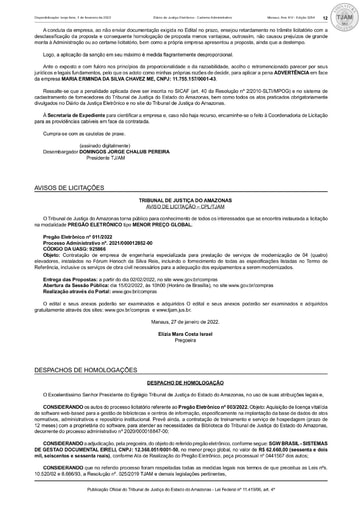 PREGÃO ELETRÔNICO Nº 011/2022 - AVISO DE LICITAÇÃO - DJE