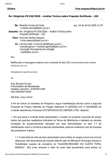 PREGÃO ELETRÔNICO Nº 020/2020 – DILIGÊNCIA CPL À DIVISÃO DE ENGENHARIA - PROPOSTA RETIFICADA - LDS SERVIÇOS