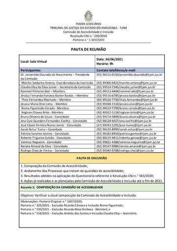 Pauta de reunião 24 de Junho de 2021