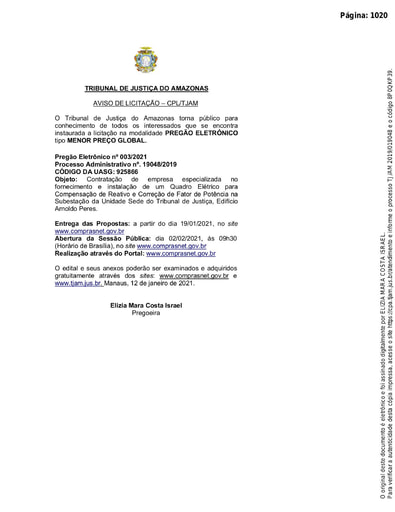 PREGÃO ELETRÔNICO Nº 003/2021 - AVISO DE LICITAÇÃO
