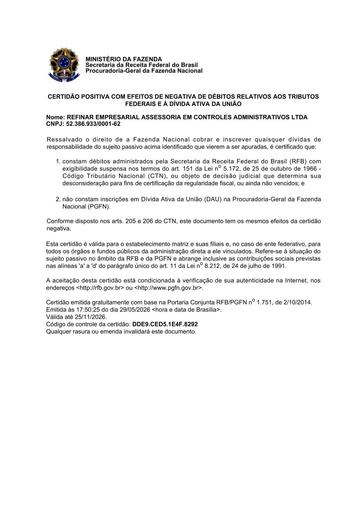 PREGÃO ELETRÔNICO Nº 038/2026 - HABILITAÇÃO - DOC. COMPLEMENTAR - REFINAR - G3