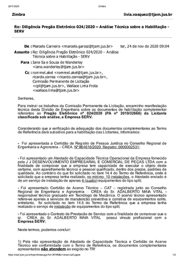 PREGÃO ELETRÔNICO Nº 024/2020 - DILIGÊNCIA CPL À DIVISÃO DE ENGENHARIA - DOCUMENTAÇÃO - SERV CONSTRUTORA