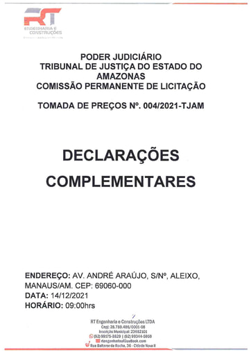 TOMADA DE PREÇOS Nº 004/2021 - DECLARAÇÕES - RT