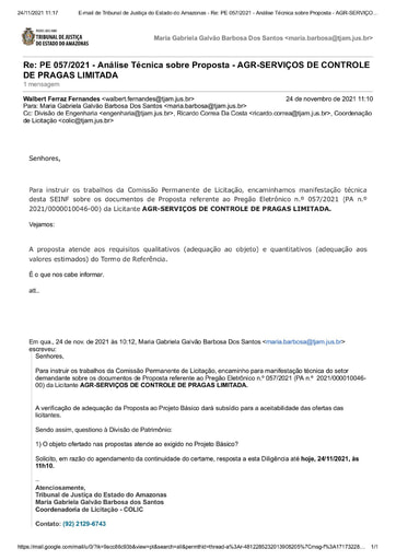 PREGÃO ELETRÔNICO Nº 57/2021 - DILIGÊNCIA COLIC À SECRETARIA DE INFRAESTRUTURA - PROPOSTA - AGR