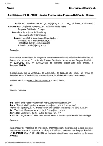 PREGÃO ELETRÔNICO Nº 024/2020 - DILIGÊNCIA CPL À DIVISÃO DE ENGENHARIA - PROPOSTA RETIFICADA - OMEGA