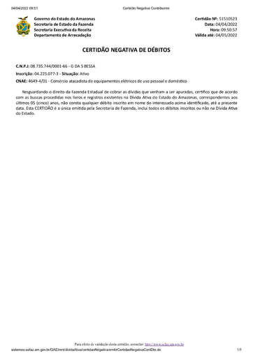 PREGÃO ELETRÔNICO Nº 035/2022 - DOCUMENTOS ENVIADOS EM DILIGÊNCIA 2 - HABILITAÇÃO - ITENS 3, 4 E 5 - G DA S BESSA