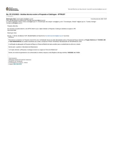 PREGÃO ELETRÔNICO Nº 012/2022 - DILIGÊNCIA COLIC À SETIC - PROPOSTA - IPTRUST