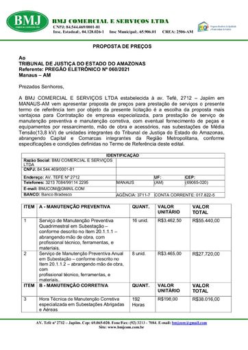 PREGÃO ELETRÔNICO Nº 60/2021 - PROPOSTA - B.M.J.
