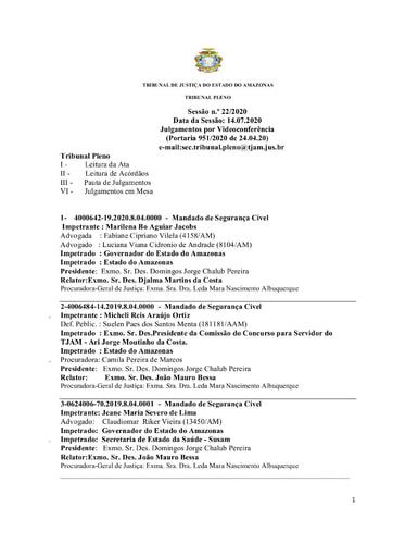 Pauta do Tribunal Pleno de 14 07 20
