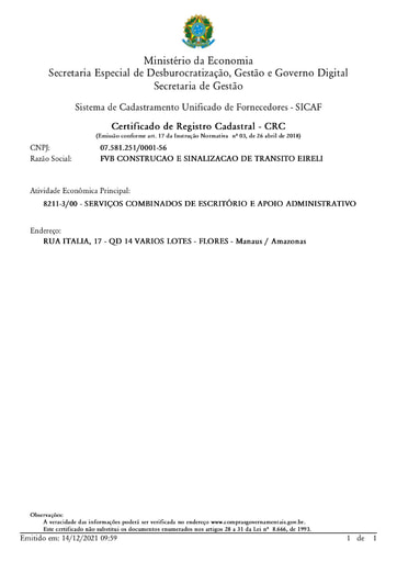 TOMADA DE PREÇOS Nº 004/2021 - SICAF E CNDT - FVB