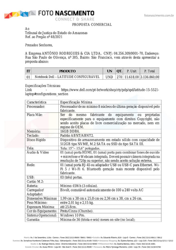 PREGÃO ELETRÔNICO Nº 48/2021 - PROPOSTA - ANTONIO