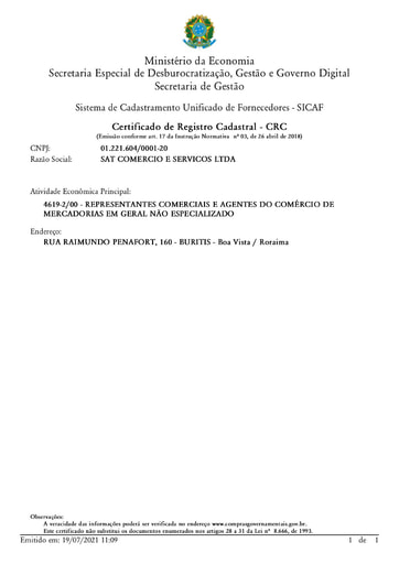 PREGÃO ELETRÔNICO Nº 030/2021 - SICAF E CNDT - ITEM 2 - SAT