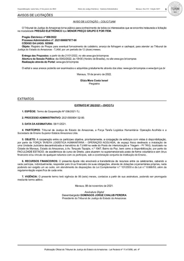 PREGÃO ELETRÔNICO Nº 006/2022 - AVISO DE LICITAÇÃO - DJE