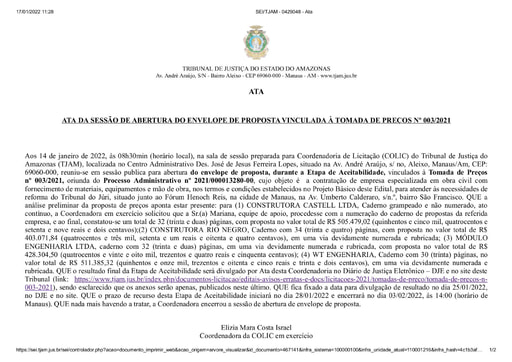 TOMADA DE PREÇOS 003/2021 - ATA DA SESSÃO - ABERTURA DO ENVELOPE DE PROPOSTA