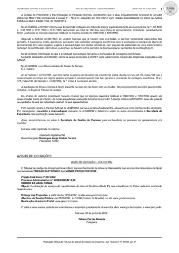PREGÃO ELETRÔNICO Nº 047/2022 - AVISO DE LICITAÇÃO (DJE)
