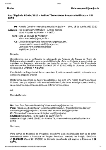PREGÃO ELETRÔNICO Nº 024/2020 - DILIGÊNCIA CPL À DIVISÃO DE ENGENHARIA - PROPOSTA RETIFICADA - N N LEÃO