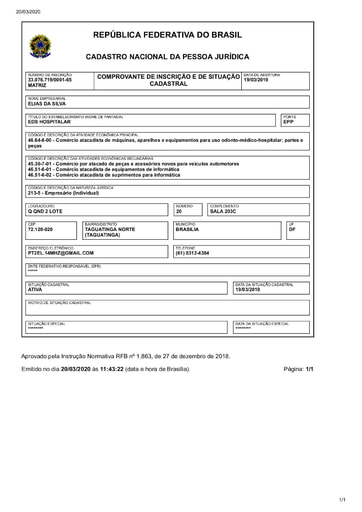 PREGÃO ELETRÔNICO Nº 011/2020 - HABILITAÇÃO - DOC. COMPLEMENTAR - ITEM 11 - ELIAS