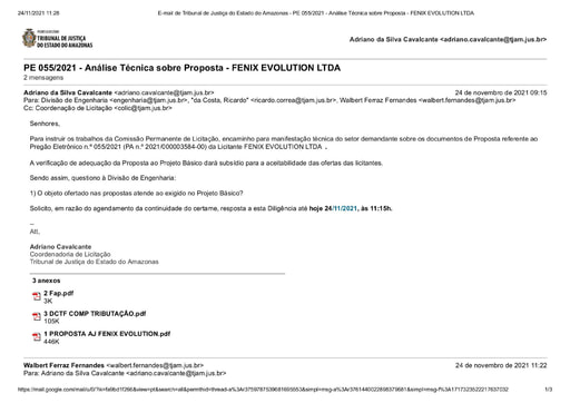 PREGÃO ELETRÔNICO Nº 55/2021 - DILIGÊNCIA COLIC À SECRETARIA DE INFRAESTRUTURA - PROPOSTA - FÊNIX