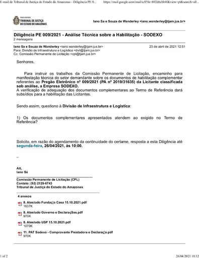 PREGÃO ELETRÔNICO Nº 009/2021 - DILIGÊNCIA CPL À DIVISÃO DE INFRAESTRUTURA E LOGÍSTICA - DOC. COMPLEMENTAR - SODEXO