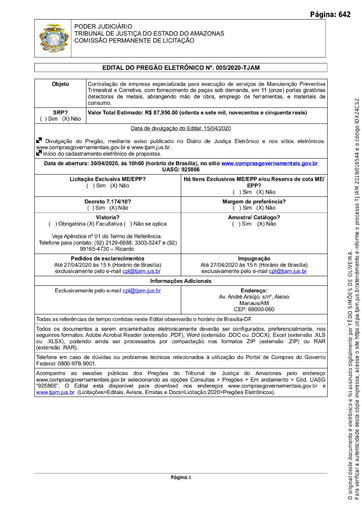 PREGÃO ELETRÔNICO Nº 005/2020 – EDITAL DE LICITAÇÃO