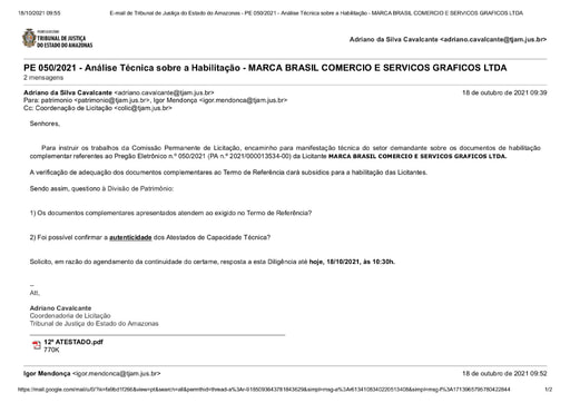 PREGÃO ELETRÔNICO Nº 50/2021 - DILIGÊNCIA COLIC À DIVISÃO DE PATRIMÔNIO - HABILITAÇÃO - MARCA