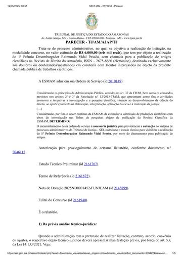 CONCURSO DE ARTIGO CIENTÍFICO N° 001/2025 - PARECER E DECISÃO