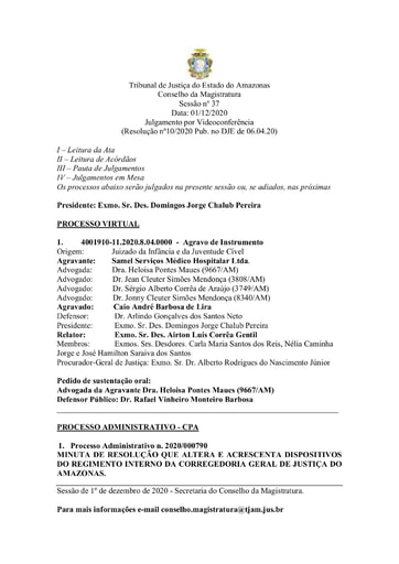 Pauta de Julgamento do Conselho da Magistratura para o dia  01.12.2020