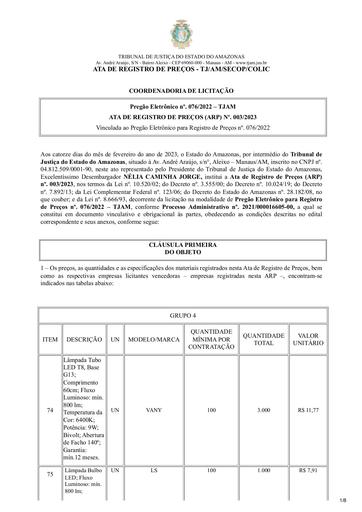 ARP 03/2023 PE 76/2022 - MATERIAIS DE ILUMINAÇÃO - GRUPO 04