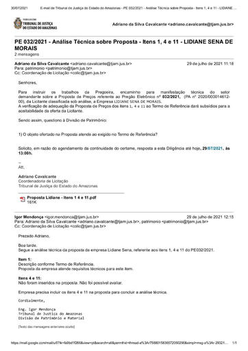 PREGÃO ELETRÔNICO Nº 032/2021 – DILIGÊNCIA CPL À DIVISÃO DE PATRIMÔNIO - PROPOSTA RETIFICADA 5 - ITENS 1,2,7,8,9,10,12,13,16,17,18,19,20 - LIDIANE