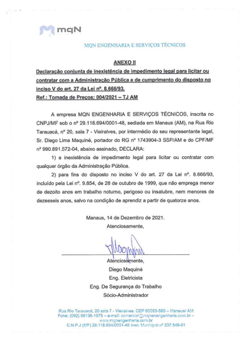 TOMADA DE PREÇOS Nº 004/2021 - DECLARAÇÕES - MQN